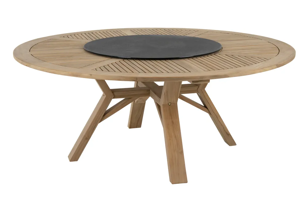 Gartentisch Teaholz Circus Ø 180 cm rund mit Drehplatte Geprüft