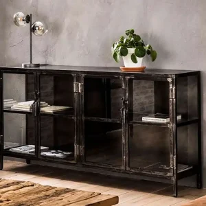 Industrie Sideboard GUN 180 cm 4 Türen Glas Neu