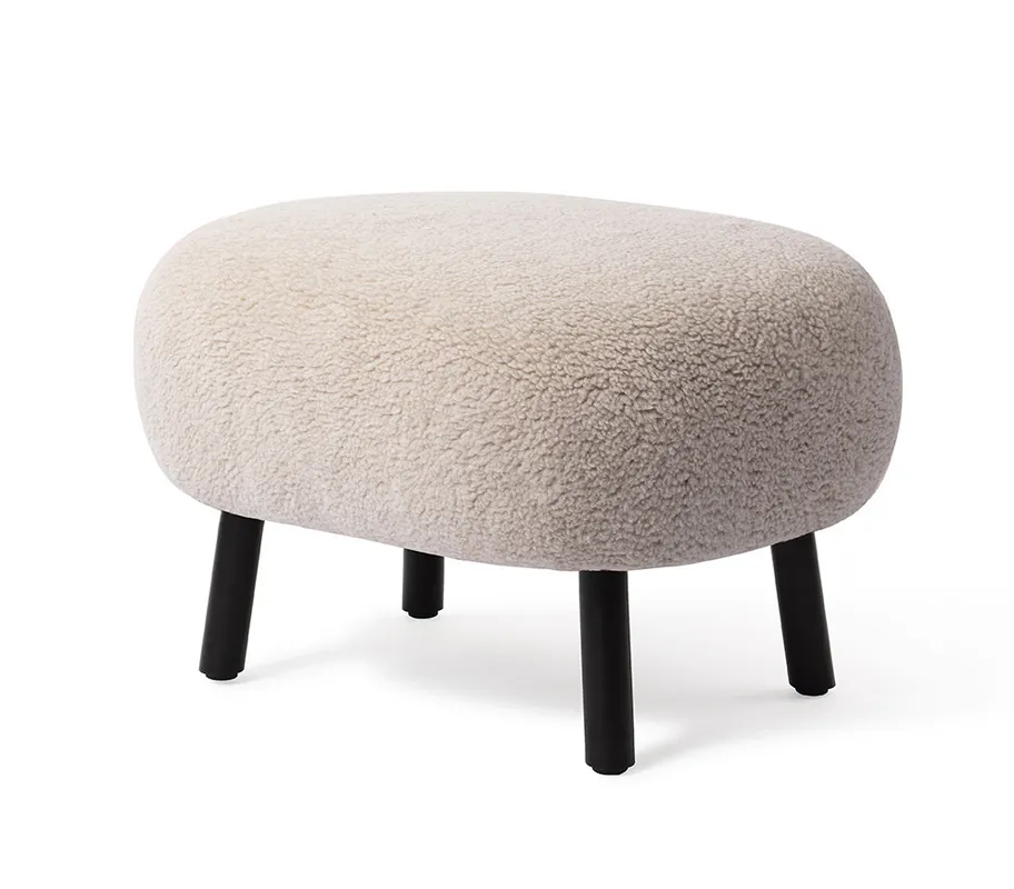 Retro Fusshocker Poef Kita Teddy Stoff beige Finale Aktion