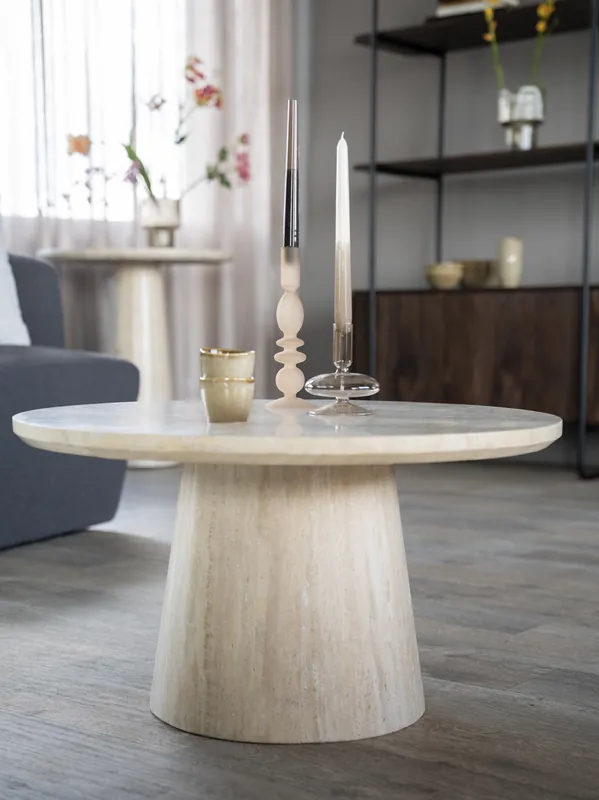 Couchtisch Laimee rund Ø 70 cm Travertin Naturstein Letzte Chance