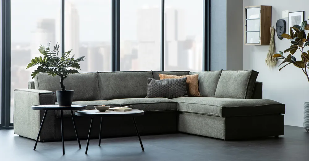 Sonderangebot Woood Ecksofa Freddie warmgrün Chaiselongue rechts