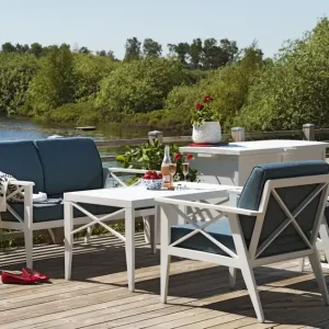 Wochenendangebot 4 tlg. Gartenmöbel Lounge Set Aluminium weiss incl. blaue Kissen