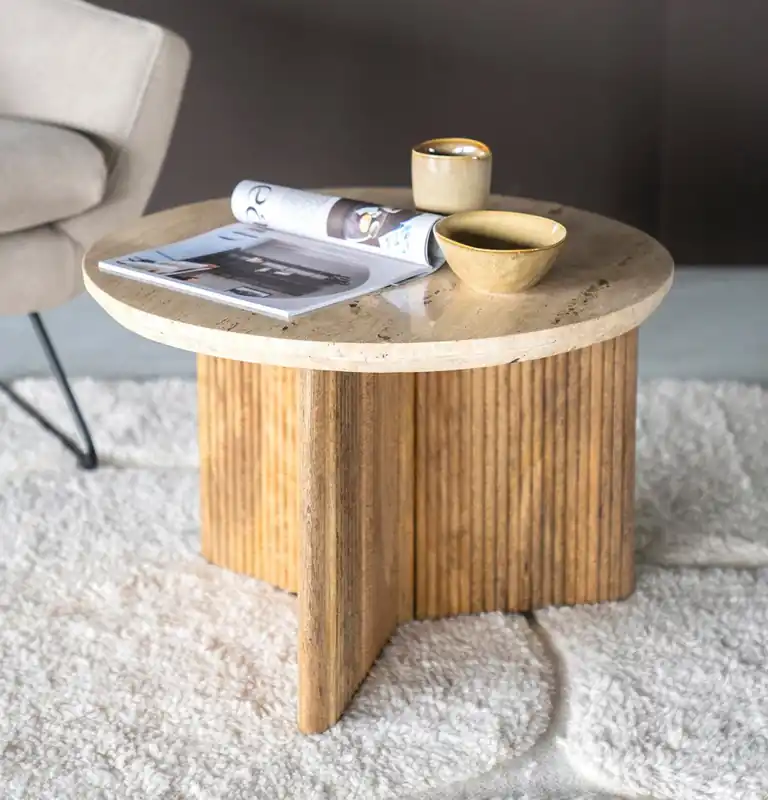 Couchtisch Sara rund Ø 78 cm Travertin Naturstein Online Kaufen