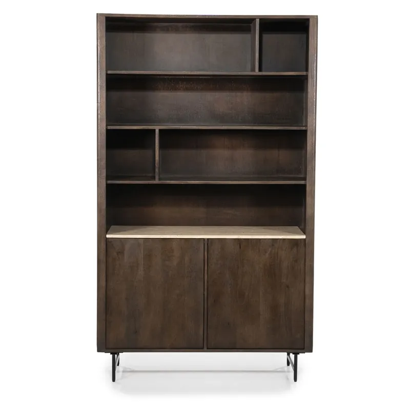 Bücherregal Regal Lio H 200 cm Mango massiv Travertin Naturstein Sonderaktion