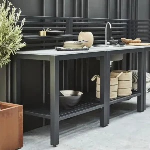 Außenküche BELLAC – Modular, Schwarz, mit Spülbecken & Granit-Arbeitsplatte Schneller Versand
