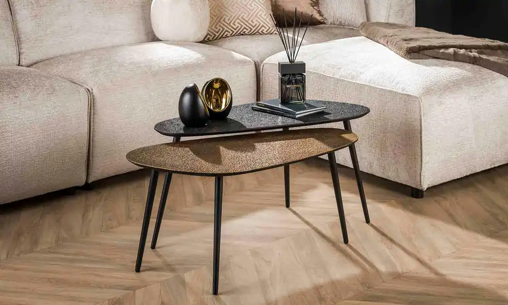 Direktkauf 2er Set Couchtisch organisch Nierenform Metall schwarz antikbronze