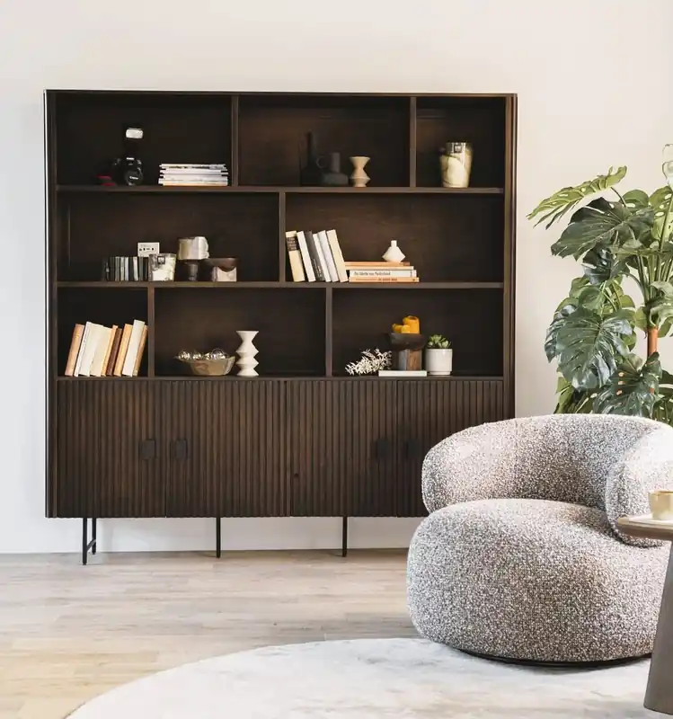 Bücherschrank Schrank Remi 4-türig Mangoholz schwarz Abverkauf