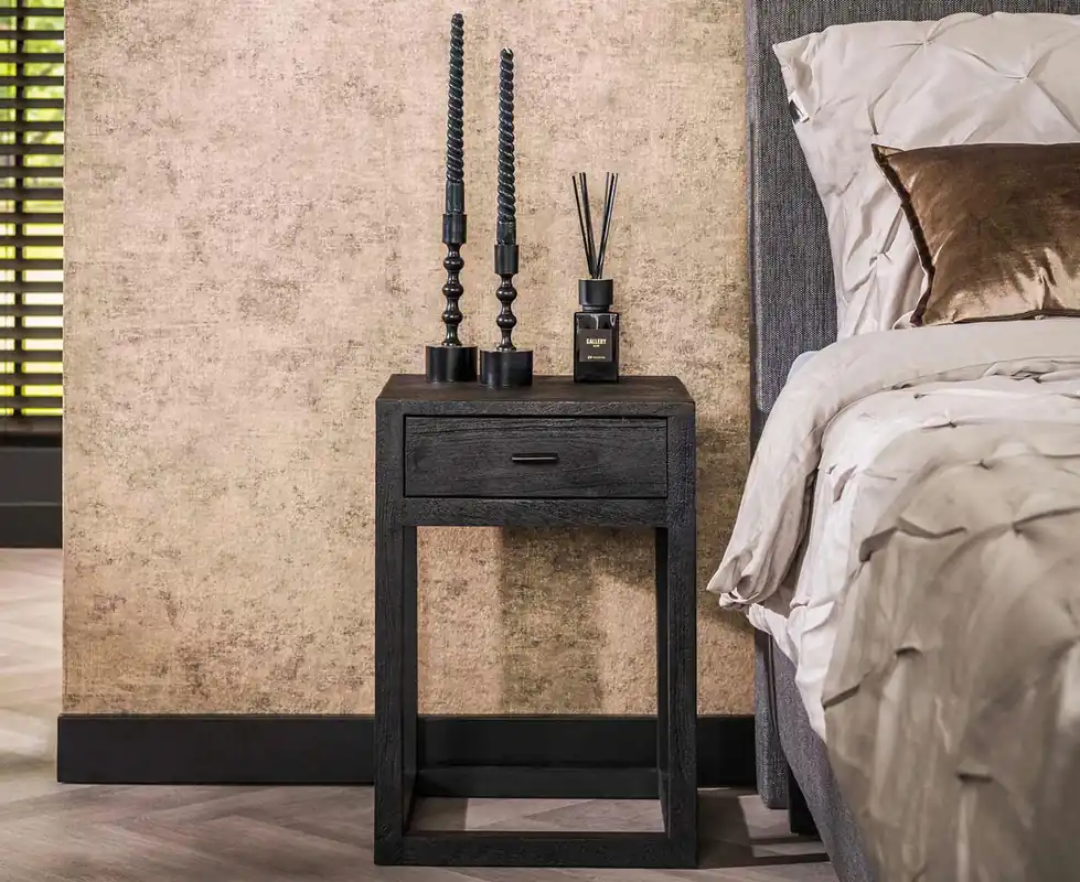 Sale Nachtschränkchen NOIR H 50 cm Akazie schwarz Nachttisch