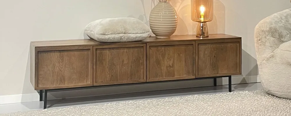 TV Möbel Lowboard MELANO 180 cm Mango Massivholz braun Metall Direkt Vom Hersteller