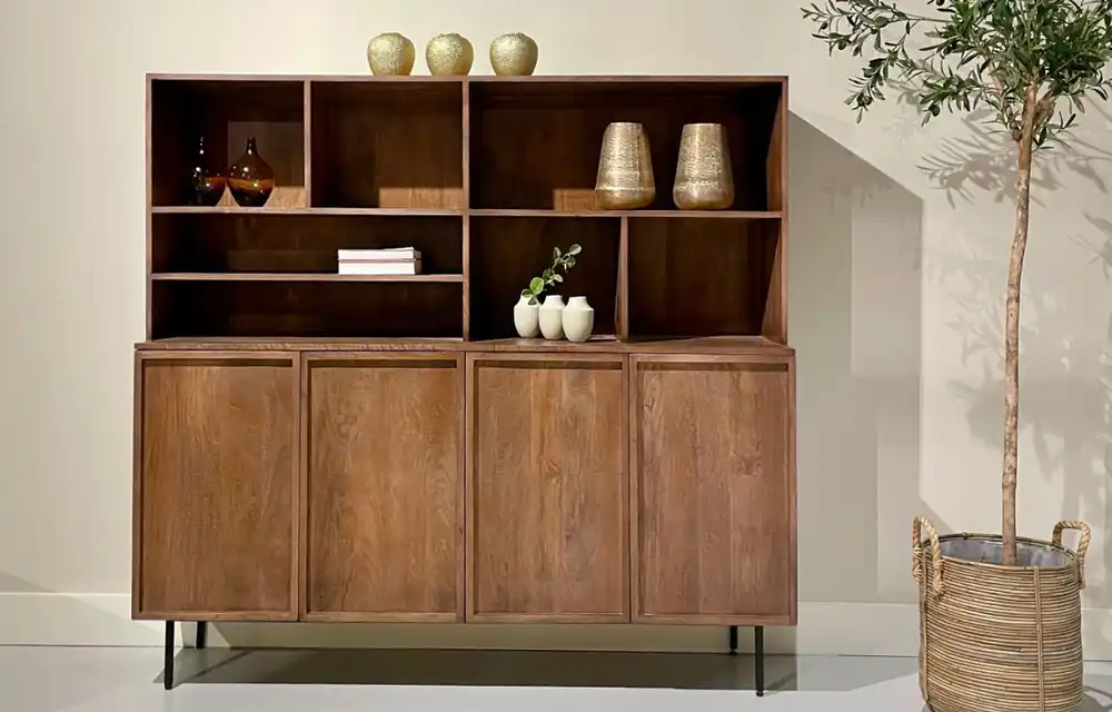 Regal Schrank MELANO B 180 cm Mangoholz braun Schrankwand Highlight
