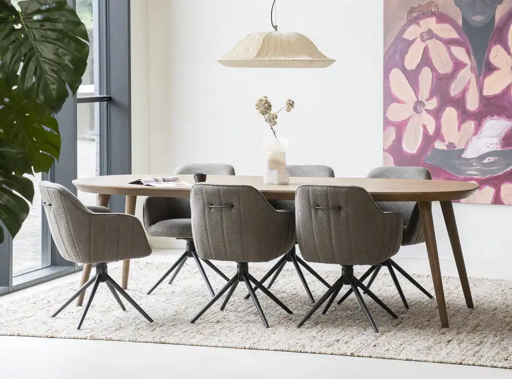 Echt Esstisch Elijah oval 300 x 100 cm Braun Eiche dunkelbraun