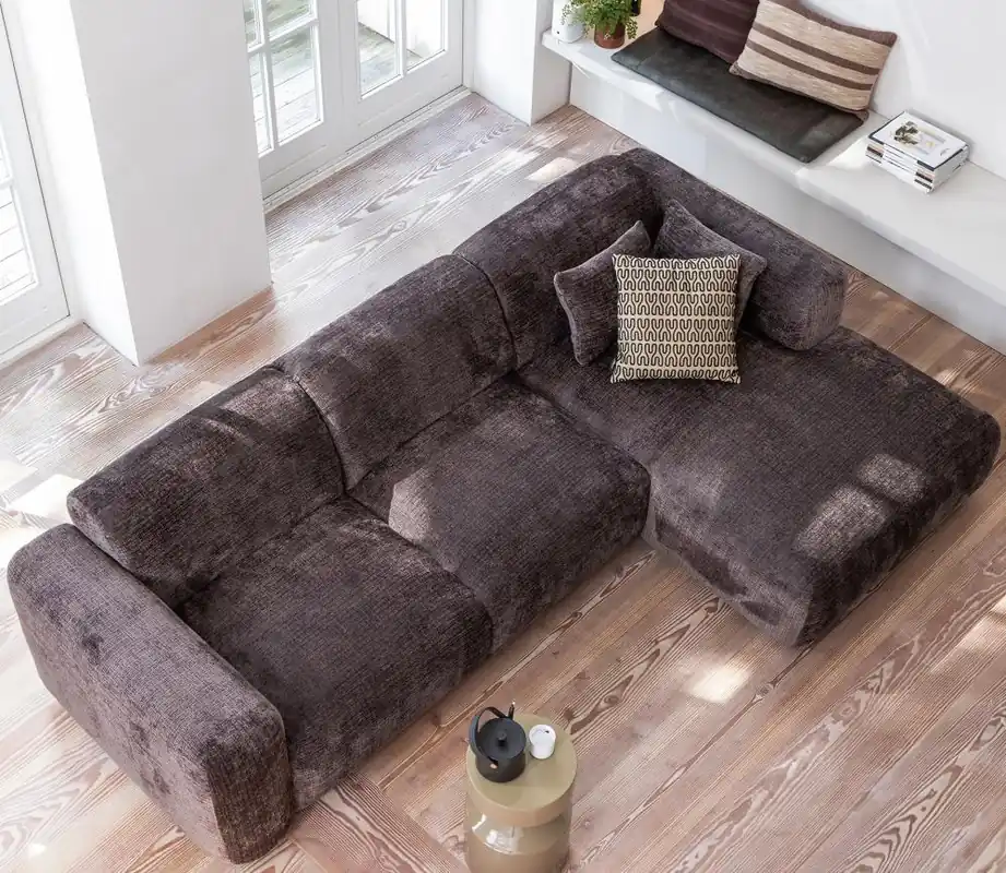 WOOOD Cloud Ecksofa Chenille braun Recamiere rechts Neu Im Sortiment