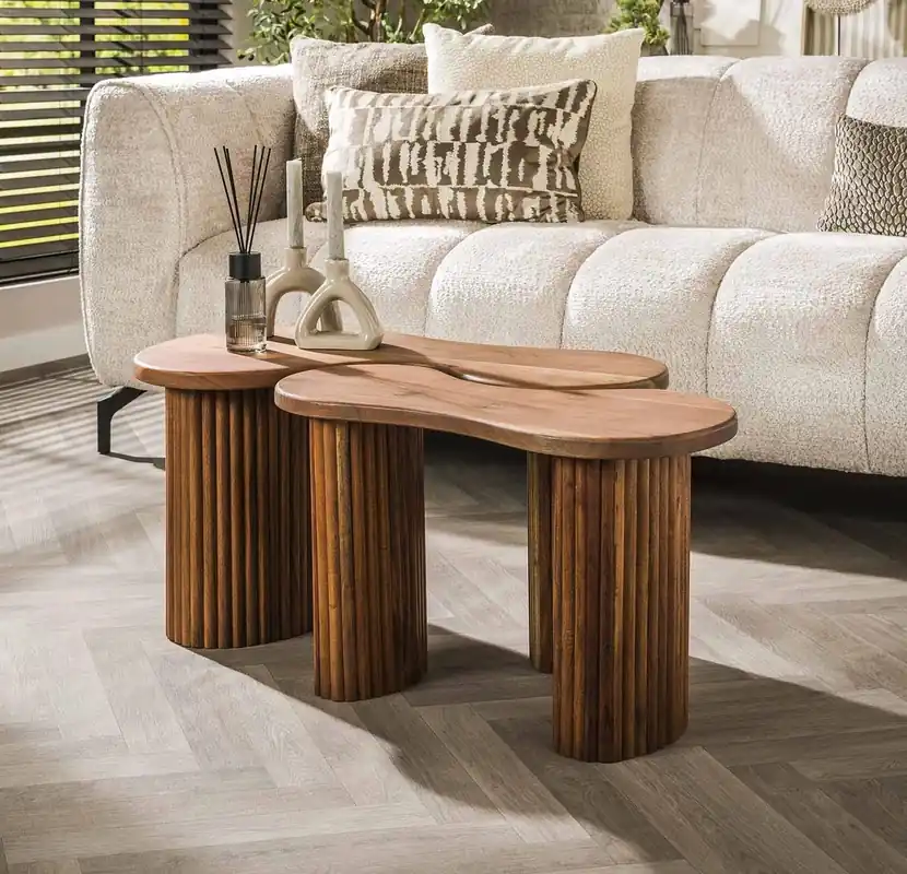 Geprüft Couchtisch LIESE 2´er Set organische Form Akazien Holz