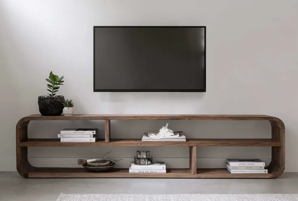 TV Möbel Lowboard CORSO 220 cm rusticales Teakholz Markenware