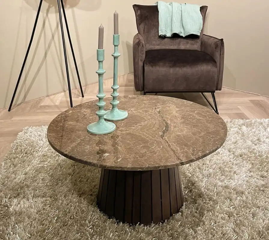 Couchtisch rund Ø 80 cm Marmortischplatte braun Sofort Bestellen