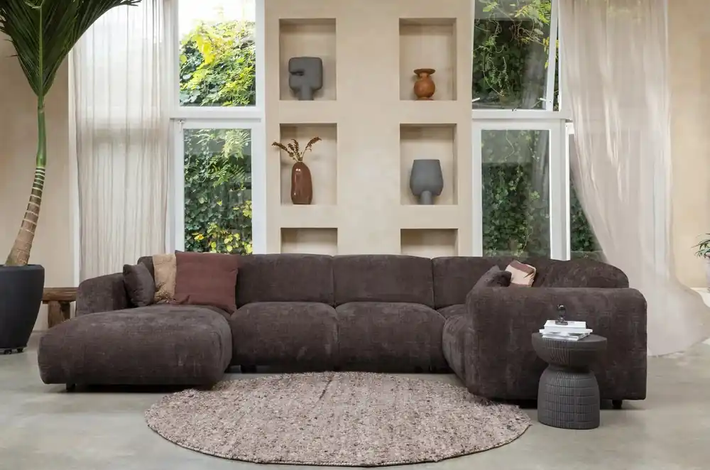 Mega-Angebot Wohnlandschaft Ecksofa rechts weicher Chenille Stoff braun