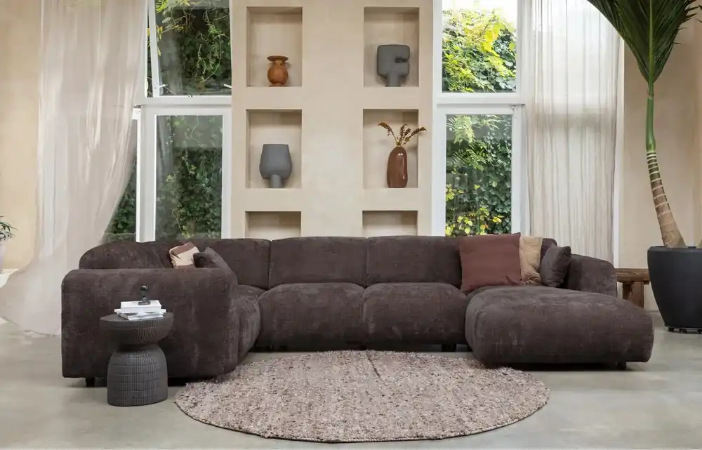Top-Angebot Wohnlandschaft Ecksofa links weicher Chenille Stoff braun