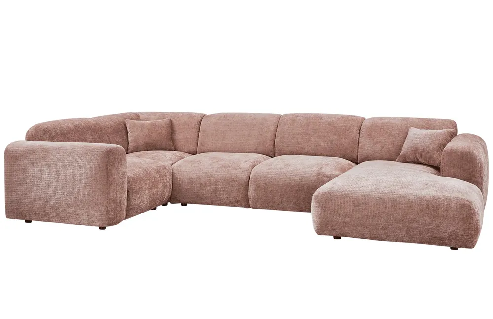 Wohnlandschaft Ecksofa links weicher Chenille Stoff taupe rosa Schnäppchen