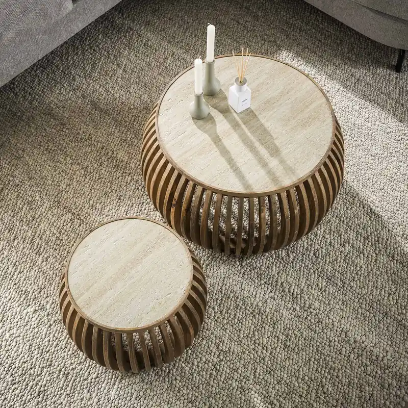 Preisknaller Couchtisch rund 2´er Set LORENZO Travertin