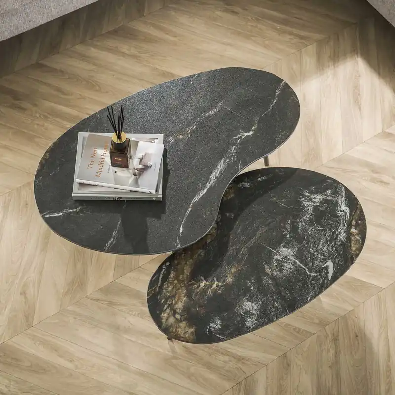 Top-Preis Couchtisch organisch 2´er Set CURVÉO Keramik Fossil