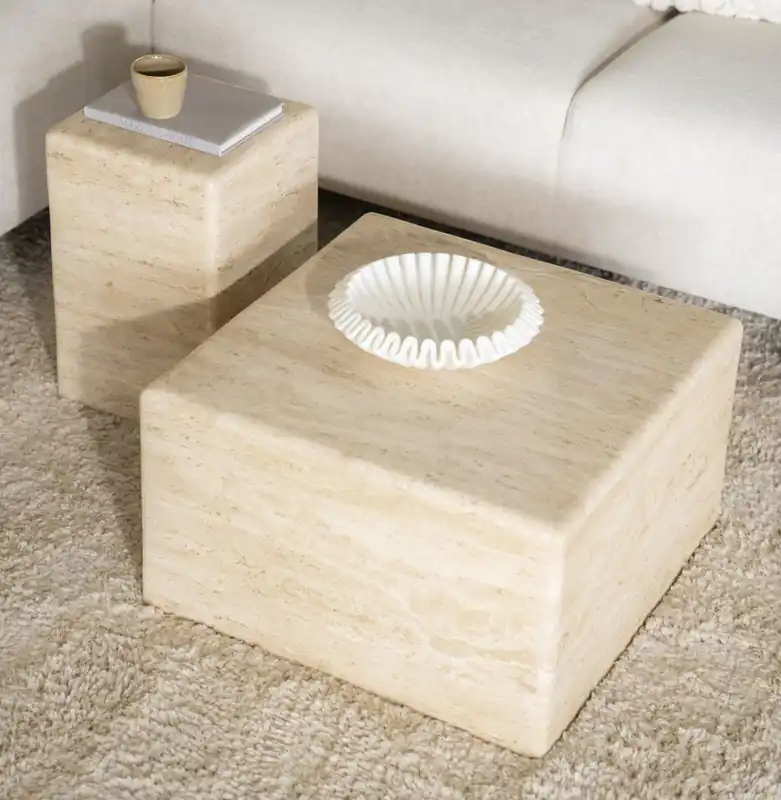 Bestseller Beistelltisch Donta 30 x 30 cm Travertin beige