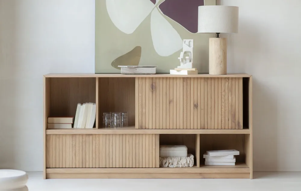 Sideboard Milo B 180 cm Kommode Eiche Furnier hellbraun Neu Im Sortiment