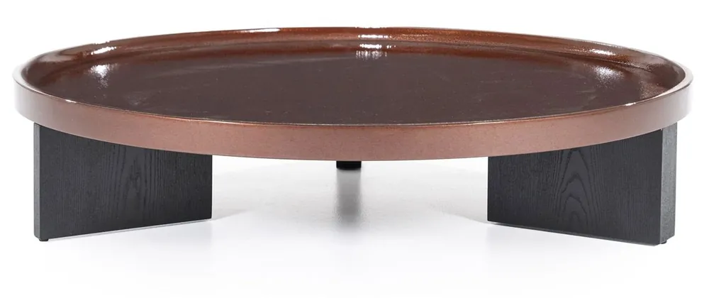 Couchtisch Mayson Ø 120 cm MDF Eiche Furnier rot Echt
