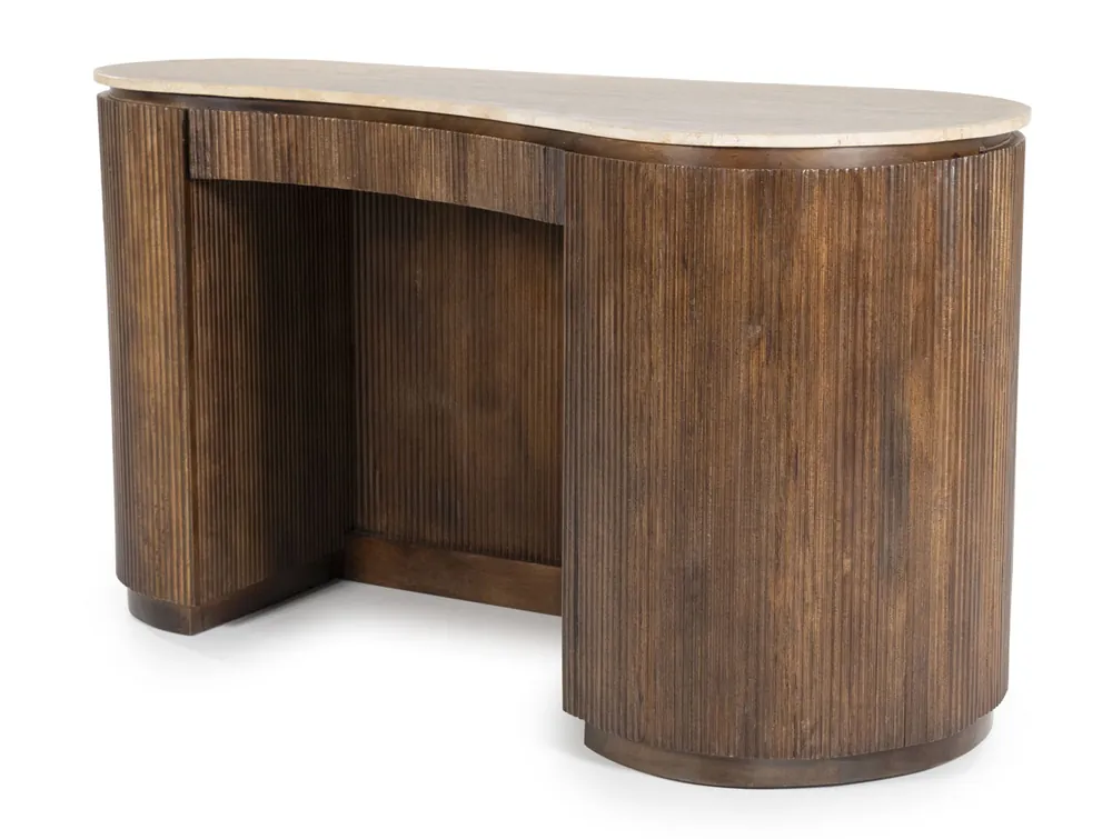 Schreibtisch Mari 129 x 60 cm Mangoholz braun Travertin Versand Am Gleichen Tag