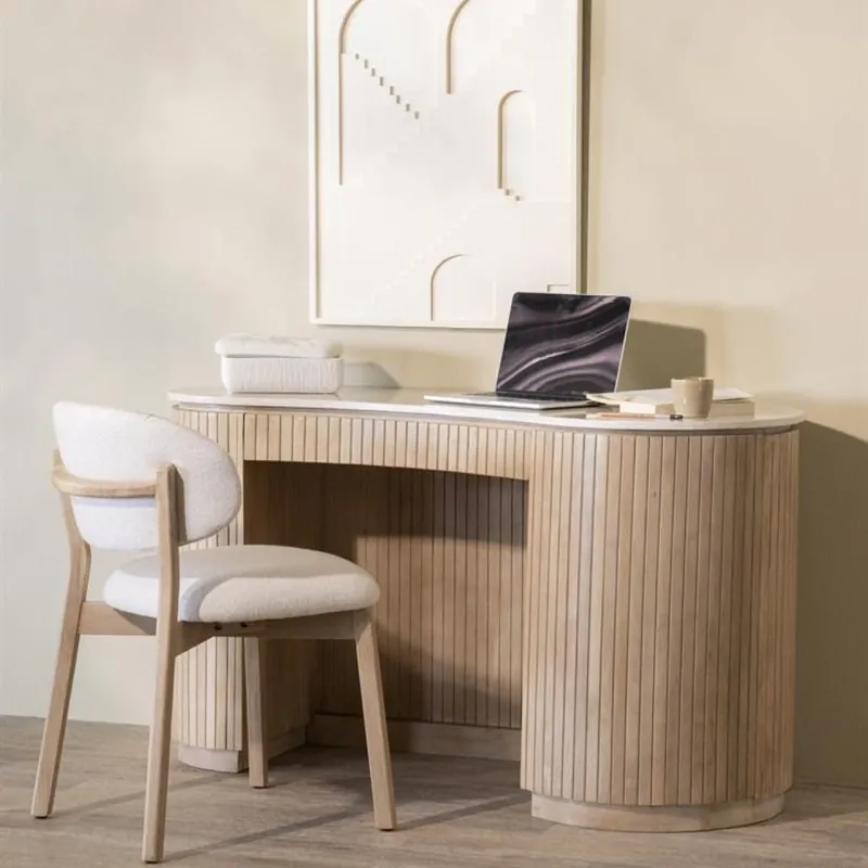Schreibtisch Mari 129 x 60 cm Mangoholz hellbraun Marmor Online Kaufen