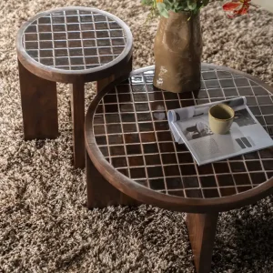 Top-Angebot Beistelltisch TiledUp Ø 70 cm Mangoholz Keramik