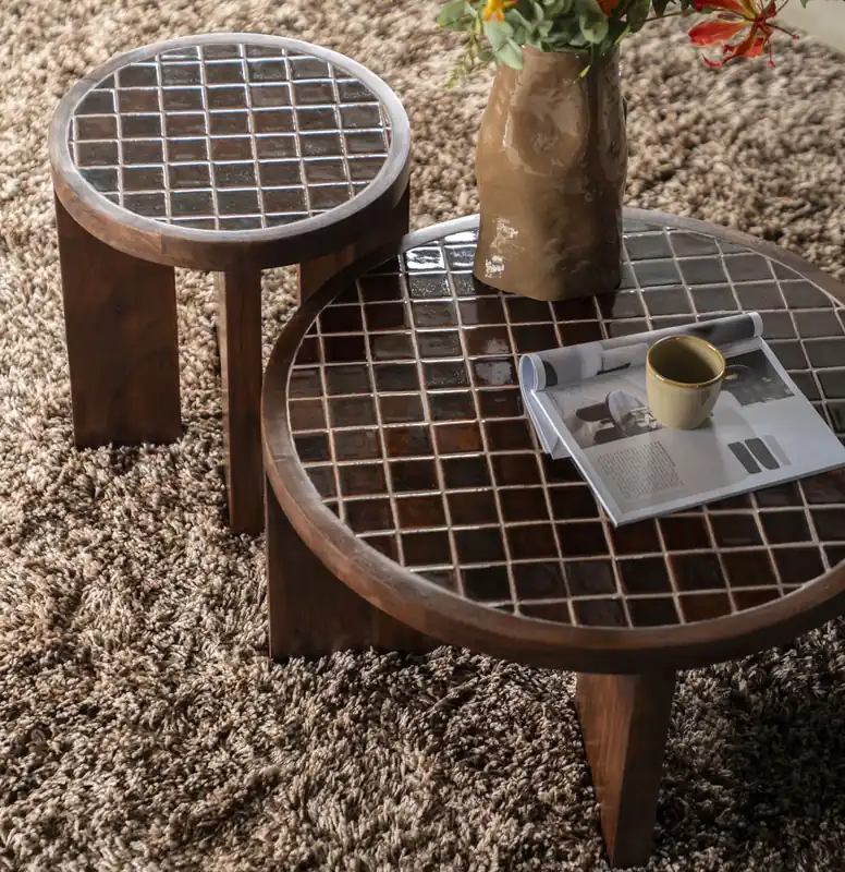 Top-Angebot Beistelltisch TiledUp Ø 70 cm Mangoholz Keramik