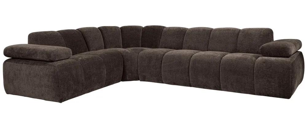 Schnäppchen woood Ecksofa MOJO gerippter Stoff braun Chaiselongue links