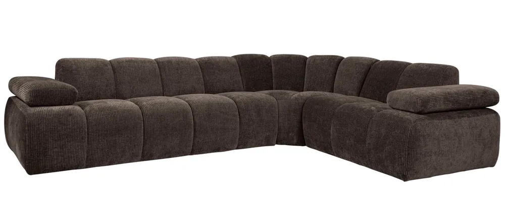 Neue Ware woood Ecksofa MOJO gerippter Stoff braun Chaiselongue rechts
