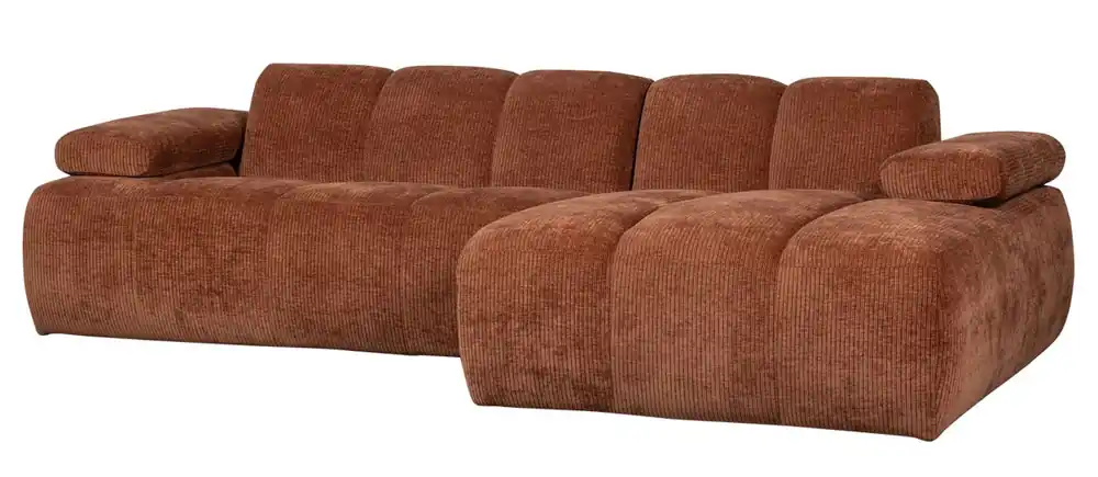 Preiswert woood Chaiselongue Sofa MOJO rechts gerippter Stoff rostbraun