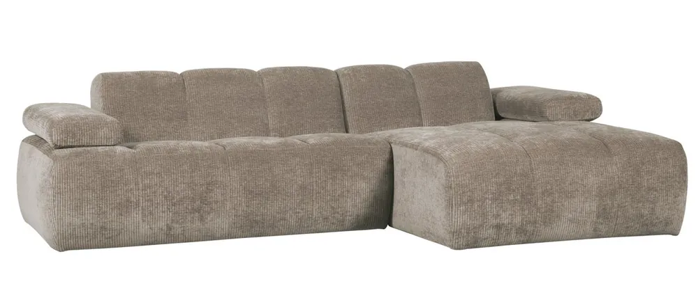 woood Chaiselongue Sofa MOJO rechts gerippter Stoff dunkelsand Rabatt