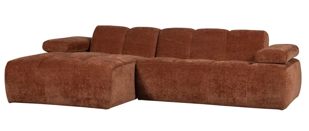 Neu woood Chaiselongue Sofa MOJO links gerippter Stoff rostbraun