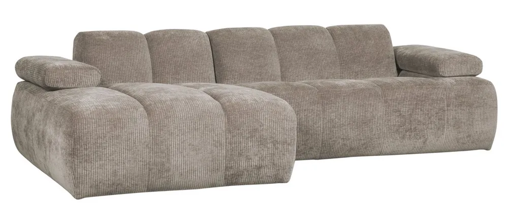 woood Chaiselongue Sofa MOJO links gerippter Stoff dunkelsand Mega-Angebot