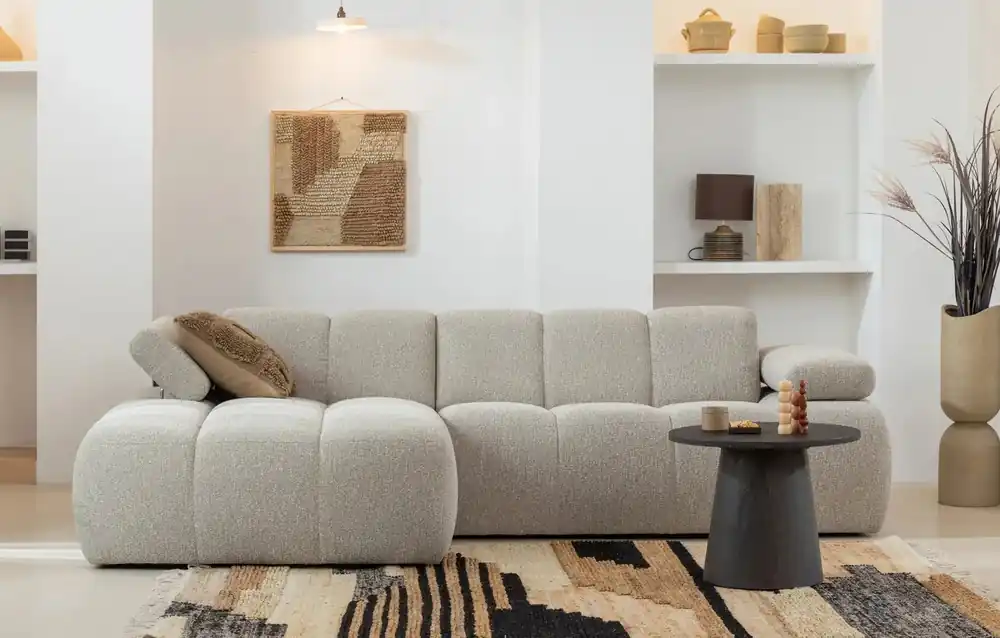woood Chaiselongue Sofa MOJO links Bouclé beige melange Must-Have