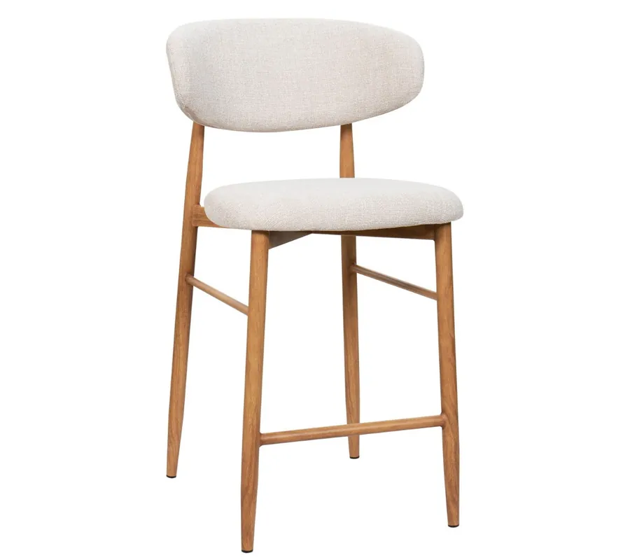 Barstuhl NOVA SH 65 cm Barhocker Metall Holzoptik Bezug beige Online Kaufen