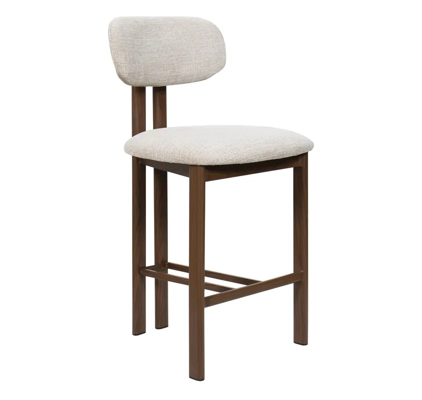 Bestpreis Barstuhl VELORA SH 66 cm Barhocker Metall Wallnussdekor Bezug beige