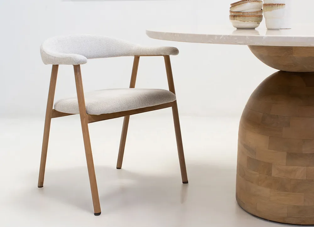 Aktuell Esszimmerstuhl Stuhl ALVA Metall Holzdekor Bezug beige