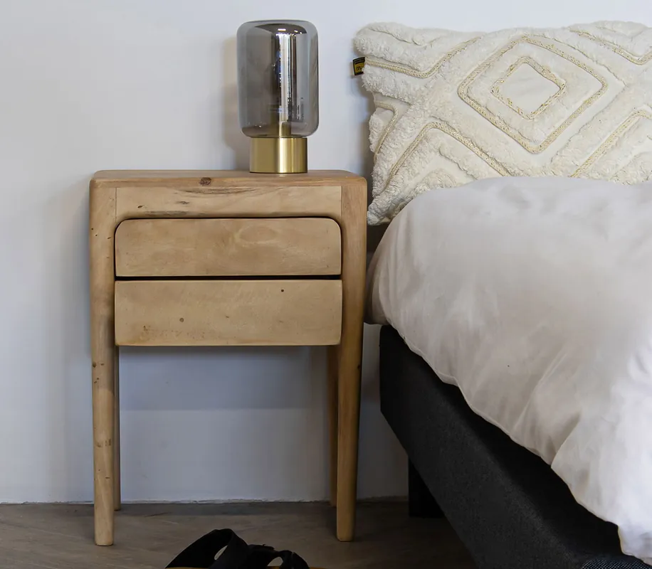 Nachtschränkchen ELANDRA H 60 cm 2 Schubladen Mangoholz Nachttisch Ausverkauf