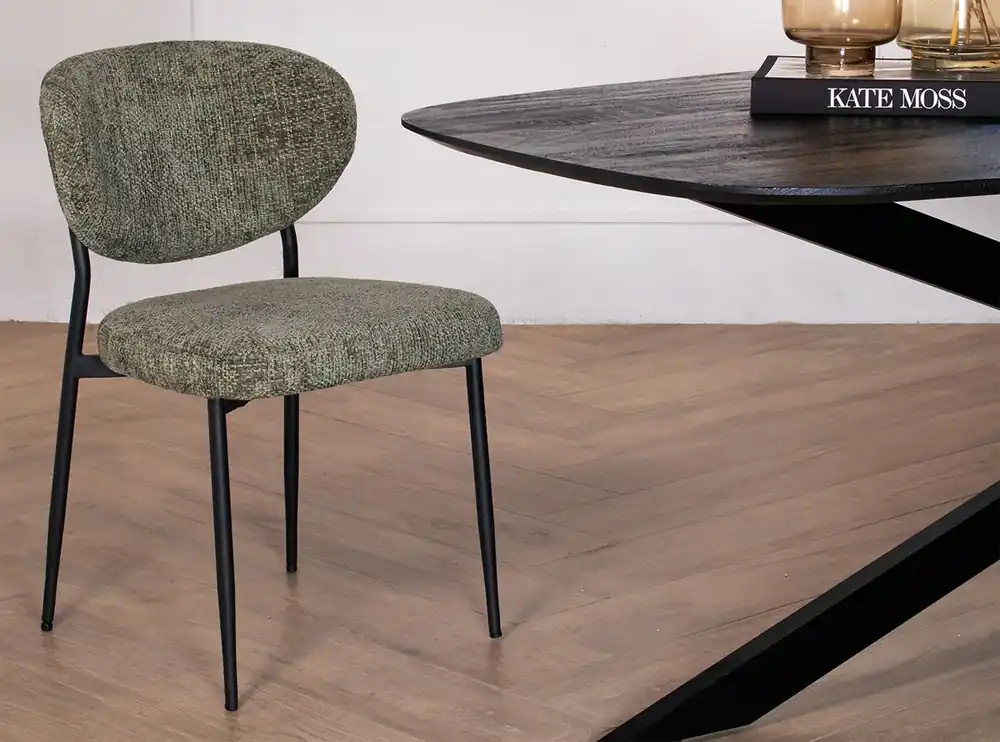 Esszimmerstuhl Stuhl NIVO Metall schwarz Bezug grün Knallerangebot
