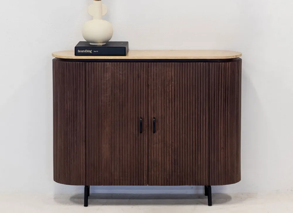 Preisreduziert Sideboard MARLOIR B 120 cm Kommode Mango Massivholz Travertin