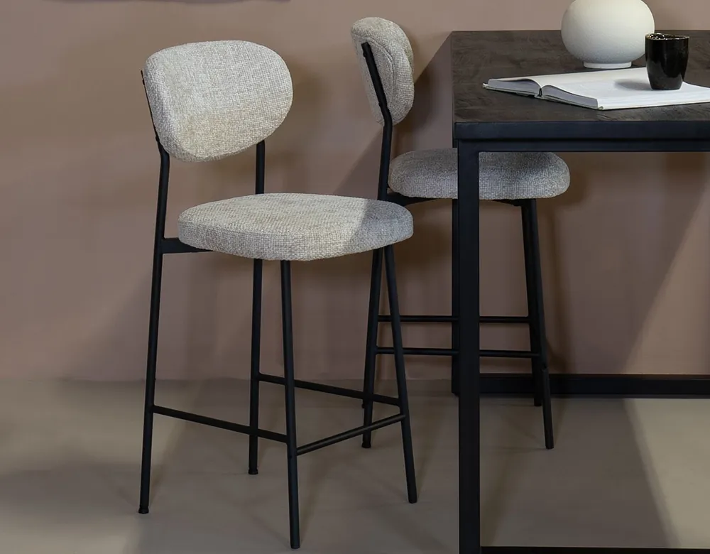Neu Barstuhl NIVO SH 65 cm Barhocker Metall schwarz Bezug beige