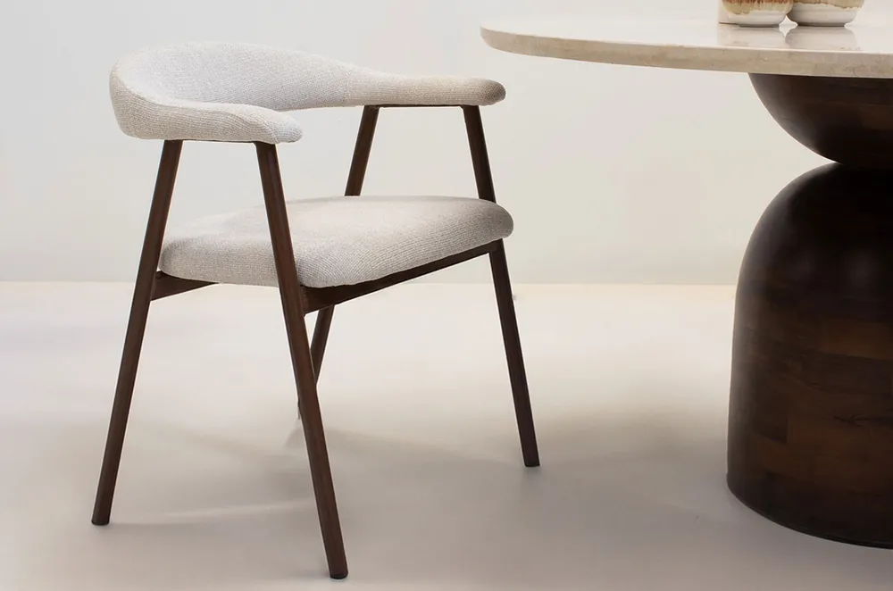 Esszimmerstuhl Stuhl ALVA Metall Wallnussdekor Bezug beige Abverkauf