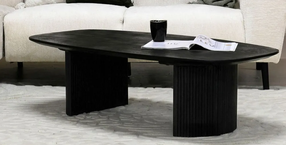 Couchtisch NORELL 130 x 70 cm Mangoholz schwarz Schneller Versand