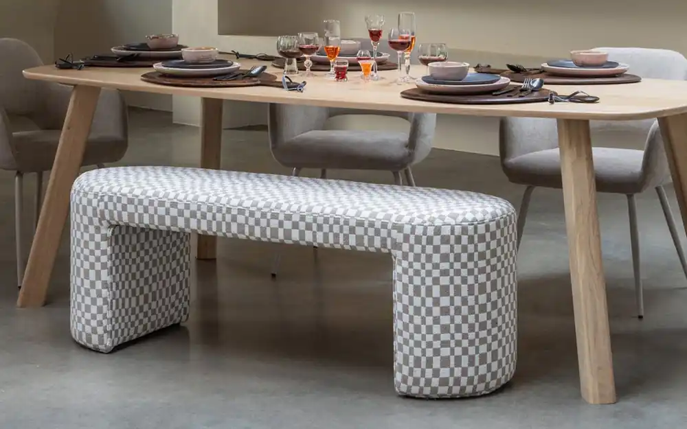 Billig woood Esszimmerbank Hocker JACOB 130 cm Karomuster sandfarben
