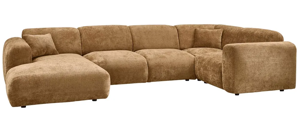 woood Wohnlandschaft Ecksofa rechts weicher Chenille Stoff honiggelb Nur Heute