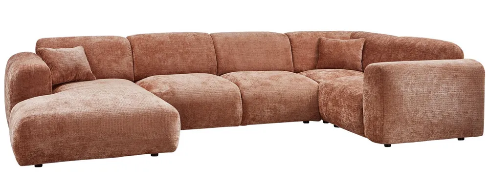 woood Wohnlandschaft Ecksofa rechts weicher Chenille Stoff terra Saisonangebot